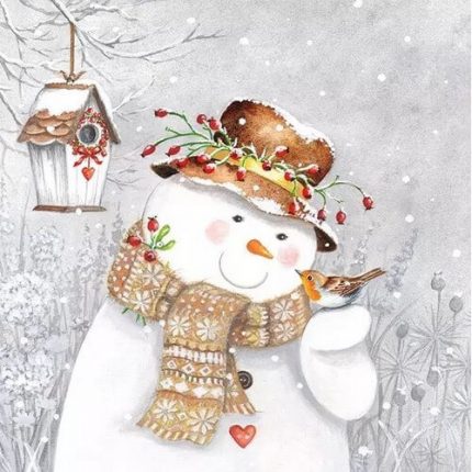 Χαρτοπετσέτα χριστουγεννιάτικη για decoupage, Snowman Holding Robin ,1 τεμ.