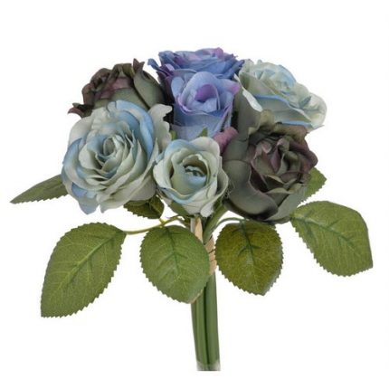 Τριαντάφυλλα μπουκέτο τεχνητό, 23cm, μπλε