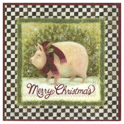 Χριστουγεννιάτικη χαρτοπετσέτα για decoupage, Merry christmas pig