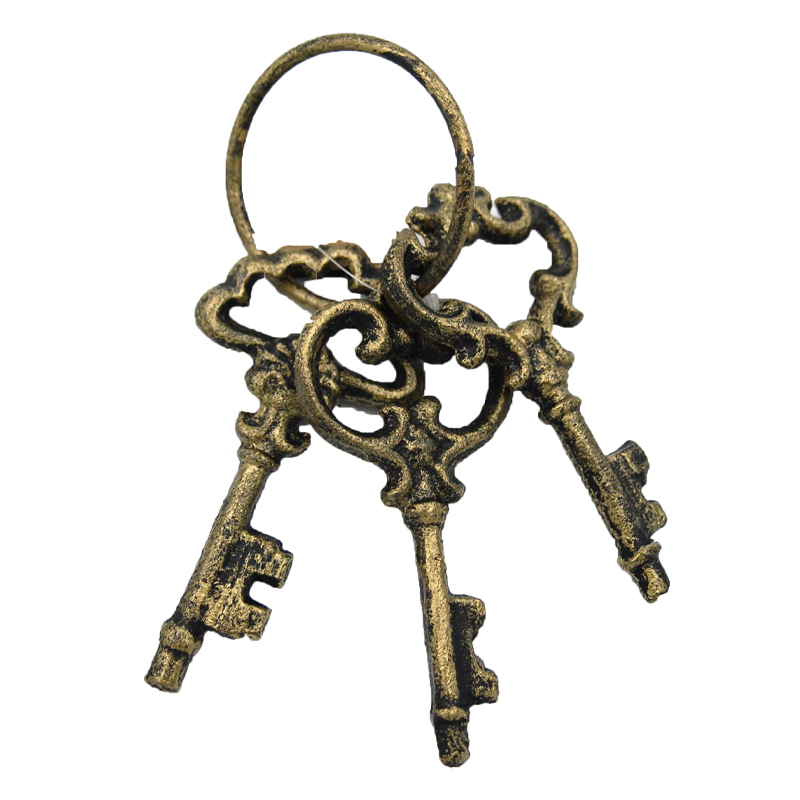 Κλειδιά σιδερένια σε κρίκο με χρυσή πατίνα 3τεμ , 9-11cm