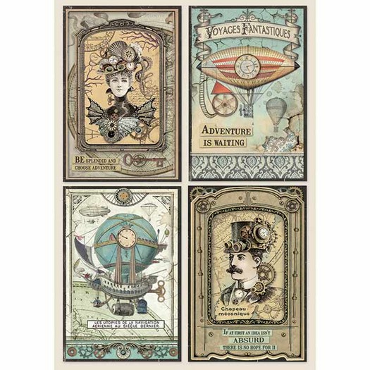 Ριζόχαρτο Stamperia 21x29cm A4, Voyages Fantastiques cards