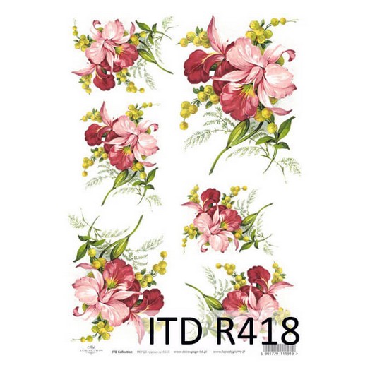 Ριζόχαρτο ITD, 21x29cm, Ροζ Λουλούδια, R418