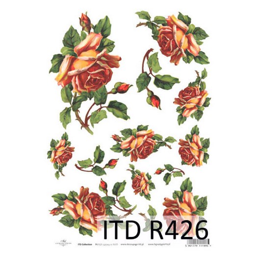 Ριζόχαρτο ITD, 21x29cm, Πορτοκαλί τριαντάφυλλα, R426