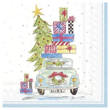 Χριστουγεννιάτικη χαρτοπετσέτα για decoupage, Noel car
