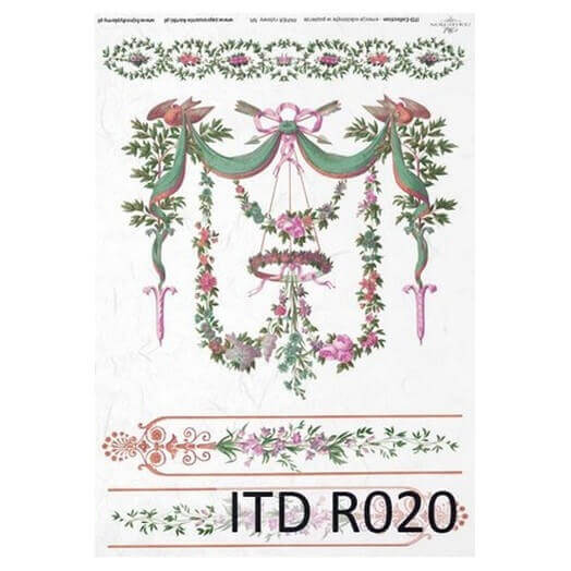 Ριζόχαρτο ντεκουπάζ ITD, 21x29cm, Λουλουδάτες γιρλάντες, R020
