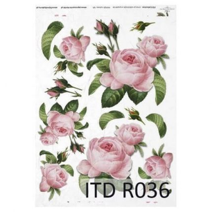 Ριζόχαρτο ντεκουπάζ ITD, 21x29cm, Ροζ τριαντάφυλλα, R036