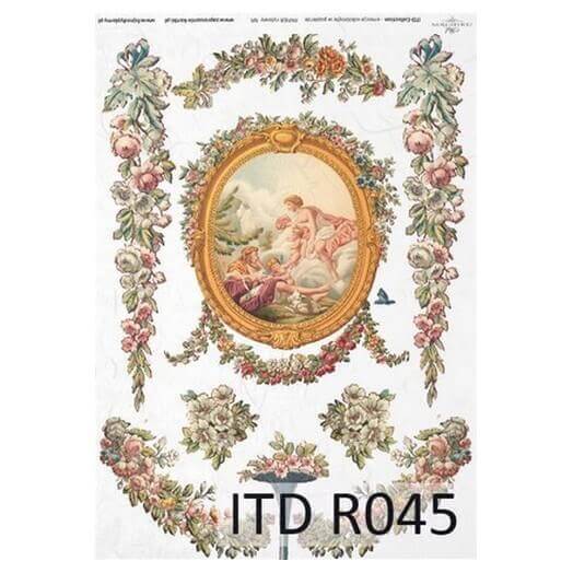 Ριζόχαρτο ντεκουπάζ ITD, 21x29cm, Κορνίζα και λουλούδια, R045