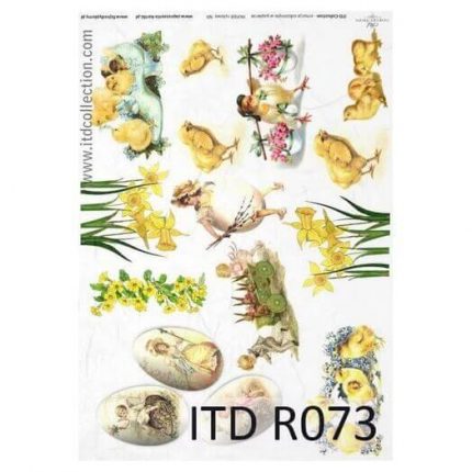 Ριζόχαρτο Πασχαλινό ITD, 21x29cm, Κοτοπουλάκια και κίτρινα λουλούδια, R073