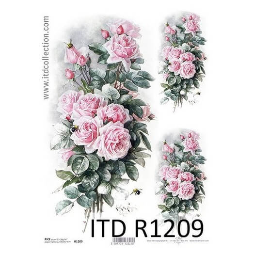 Ριζόχαρτο ντεκουπάζ ITD 21x29cm, Ροζ τριαντάφυλλα, R1209