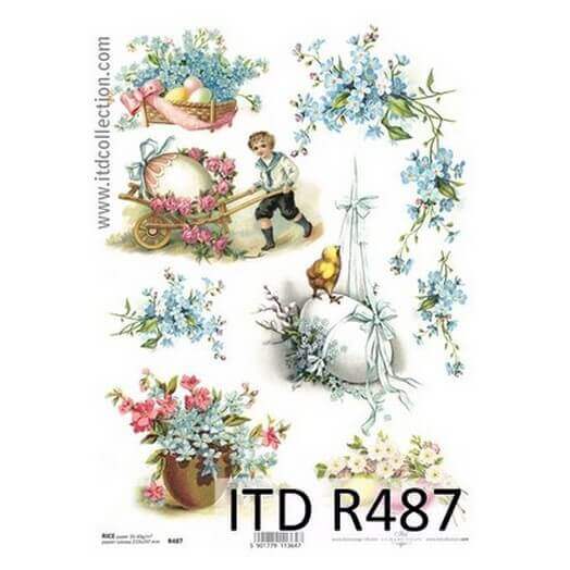Ριζόχαρτο Πασχαλινό ITD, 21x29cm, Γαλάζια λουλούδια, R487