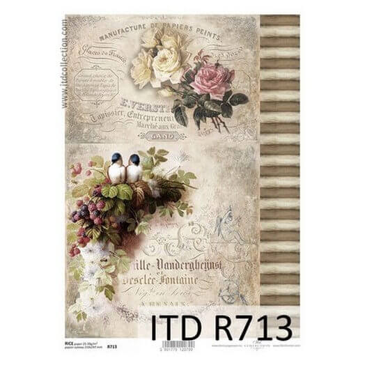 Ριζόχαρτο ITD, 21x29cm, Λουλούδια και πουλάκια, R713