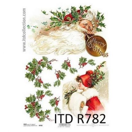 Ριζόχαρτο ITD Χριστουγεννιάτικο R782, Γκι και Άγιος Βασίλης, 21x29cm