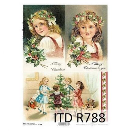 Ριζόχαρτο ITD Χριστουγεννιάτικο, Κοριτσάκια με στεφάνια 21x29cm R788