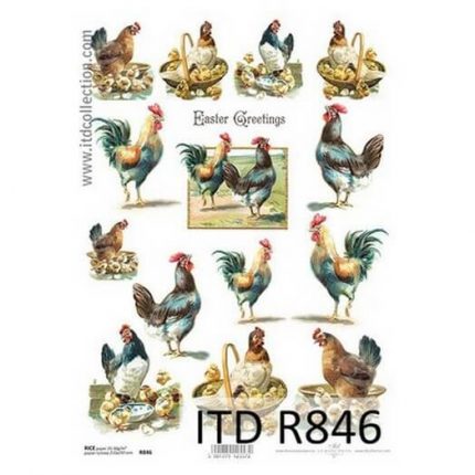 Ριζόχαρτο Πασχαλινό ITD, 21x29cm, Κόκορες και κότες R846