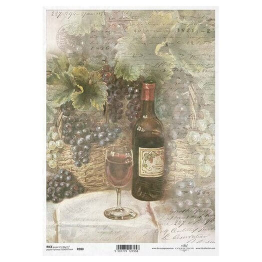 Ριζόχαρτο ITD, 21x29cm, Μπουκάλι και ποτήρι με κρασί, R980
