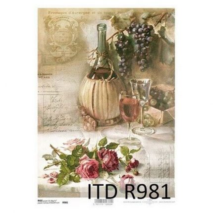 Ριζόχαρτο ITD, 21x29cm, Μπουκάλι κρασιού και σταφύλια, R981