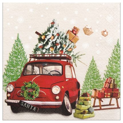 Χαρτοπετσέτα Χριστουγεννιάτικη για Decoupage , αυτοκίνητο με δέντρο
