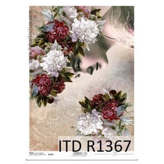 Ριζόχαρτο ντεκουπάζ ITD, 21x29cm, Γυναίκα με λουλούδια, R1367