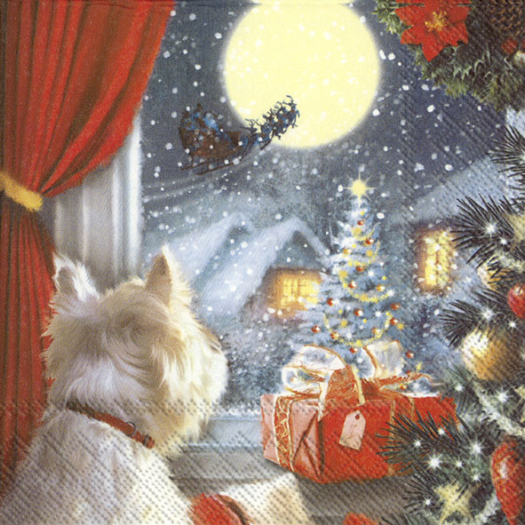 Χαρτοπετσέτα για decoupage, Dog is waiting for Christmas, 1 τεμ.