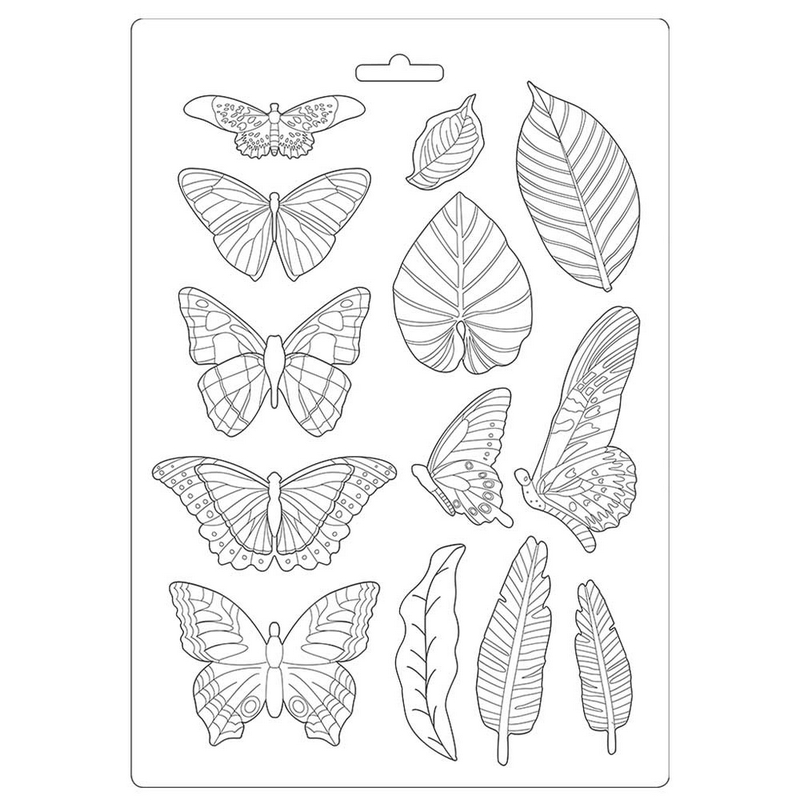 Καλούπι εύκαμπτο A4, 21x29cm, Stamperia, Amazonia leaves and butterflies
