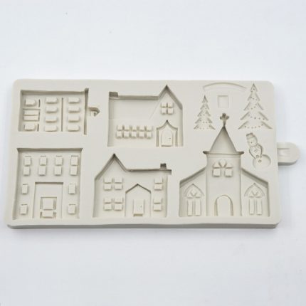 Καλούπι σιλικόνης, Σπίτια, Εκκλησία και χριστουγεννιάτικο δέντρο, 20,6x11,8cm
