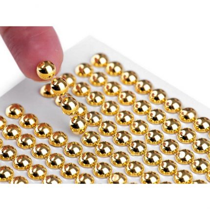 Αυτοκόλλητες πέρλες χρυσές με βάση, 6mm, 260τεμ.