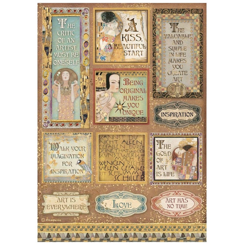 Ριζόχαρτο Stamperia 21x29cm, Klimt Quotes and labels
