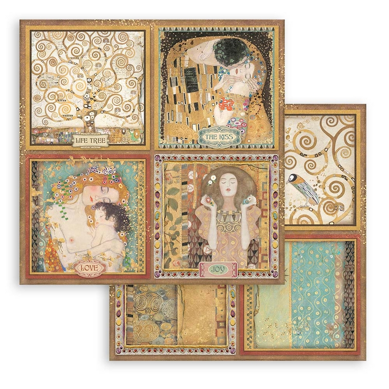 Χαρτί scrapbooking διπλής όψης 30x30cm Stamperia, Klimt 4 cards