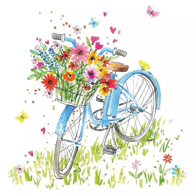 Χαρτοπετσέτα για decoupage, Ποδήλατο με λουλούδια, 1 τεμ.