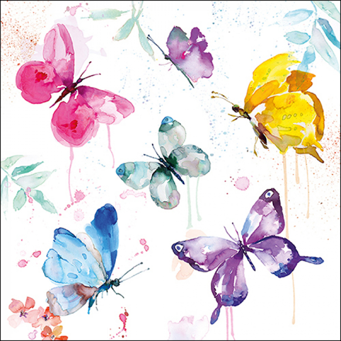 Χαρτοπετσέτα για decoupage, 1τεμ, Πολύχρωμες πεταλούδες, έντονα χρώματα