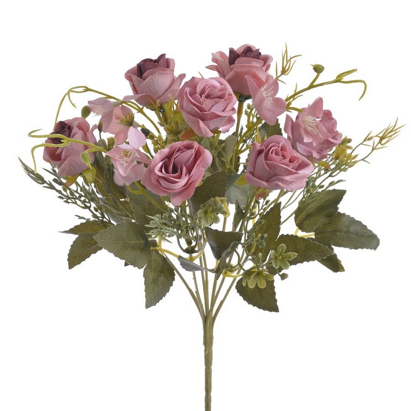 Μπουκέτο μίνι τριαντάφυλλα, 34cm, απαλό ρόζ