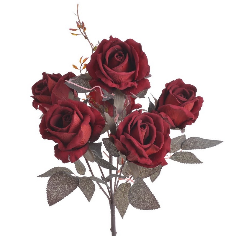 Μπουκέτο βελούδινα τριαντάφυλλα μπορντό, 48cm