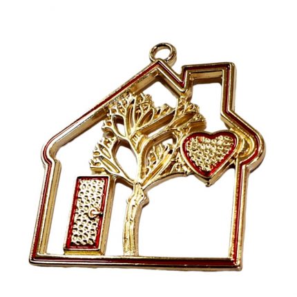 Γούρι μεταλλικό το σπίτι της αγάπης - σμάλτο χρυσό κόκκινο 5cm
