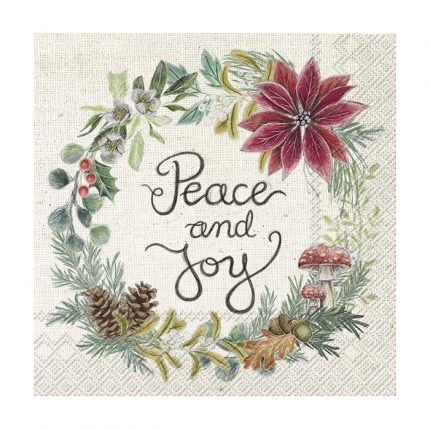 Χαρτοπετσέτα για decoupage, Xριστουγεννιάτικο στεφάνι 'Peace and Joy', 1 τεμ.