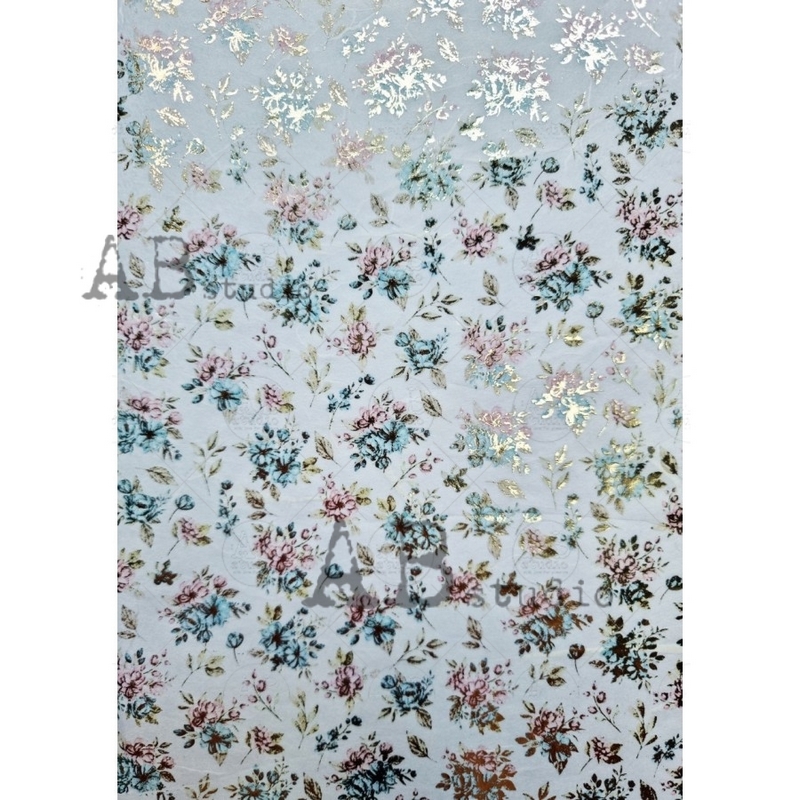 Ριζόχαρτο με χρύσωμα AB Studio, 21x29cm, Μίνι λουλούδια, AB0004z
