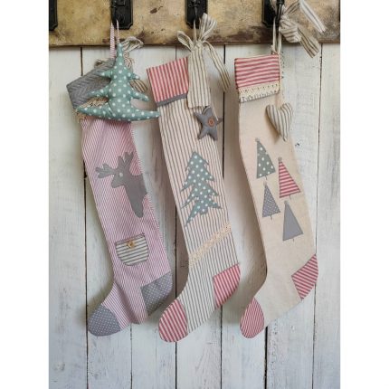 Κάλτσες Άγιου Βασίλη χειροποίητες με patchwork και διακοσμητικά, 3 τεμ., 35cm