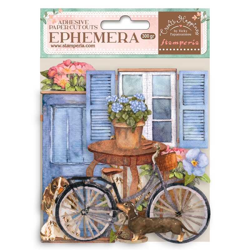 Αυτοκόλλητα Die Cuts-Ephemera, Create Happiness - Welcome Home, Bicycle and Flowers