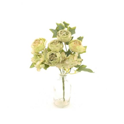 Τριαντάφυλλα με ορτανσίες, τεχνητό μπουκέτο, πράσινο, 30cm