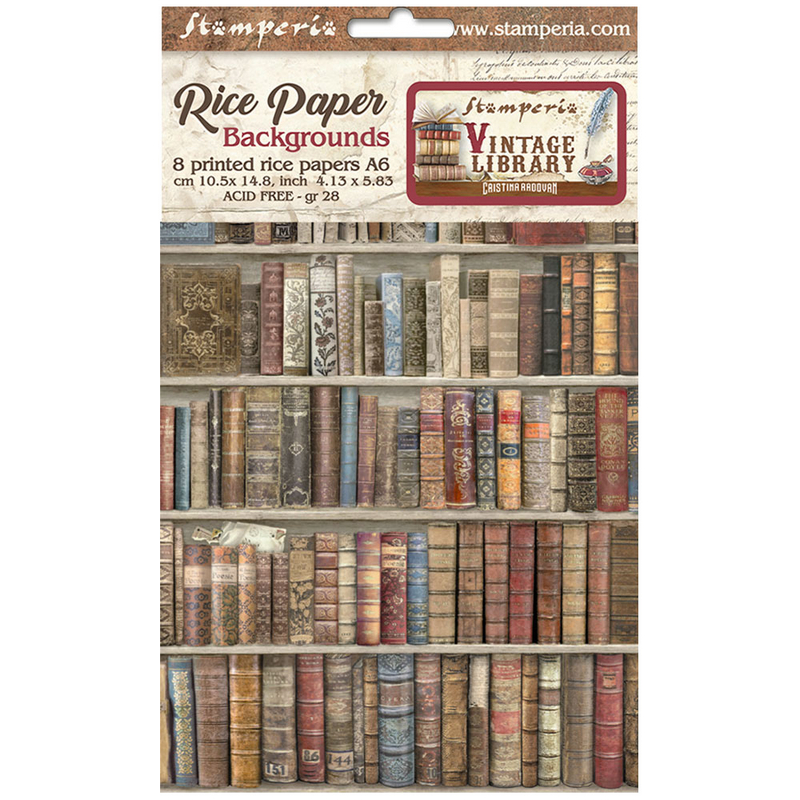 Σετ 8 ριζόχαρτα ντεκουπάζ Stamperia 10.5x14.8cm, Vintage Library