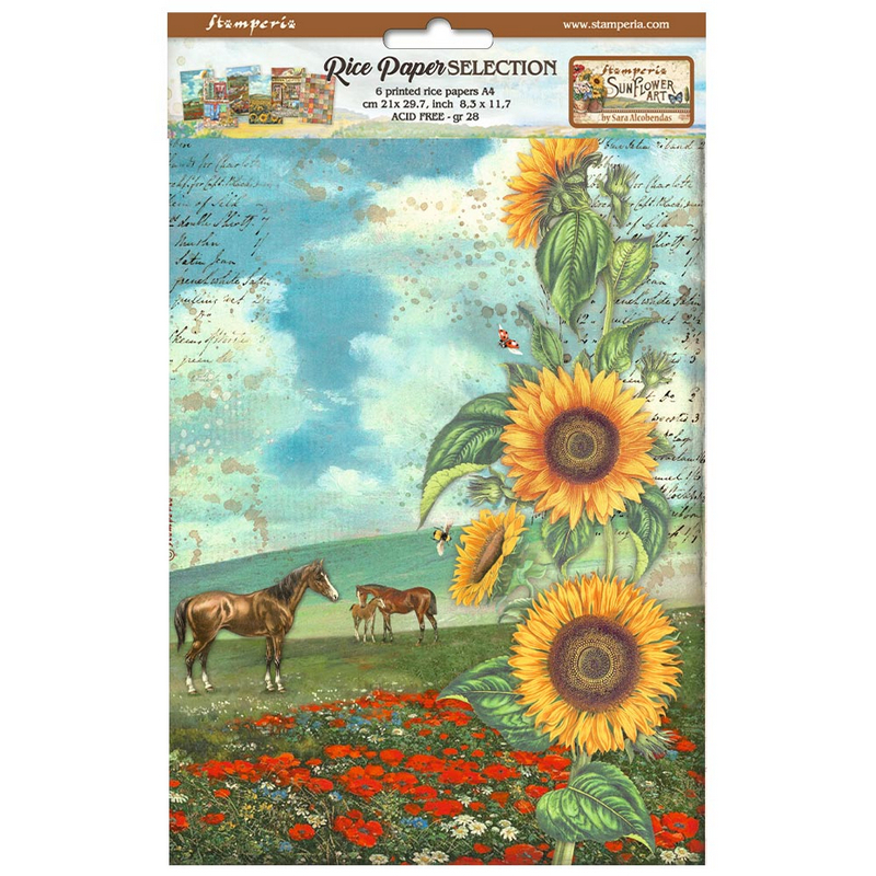 Σετ 6 Ριζόχαρτα ντεκουπάζ Stamperia 21x29cm A4, Sunflower Art