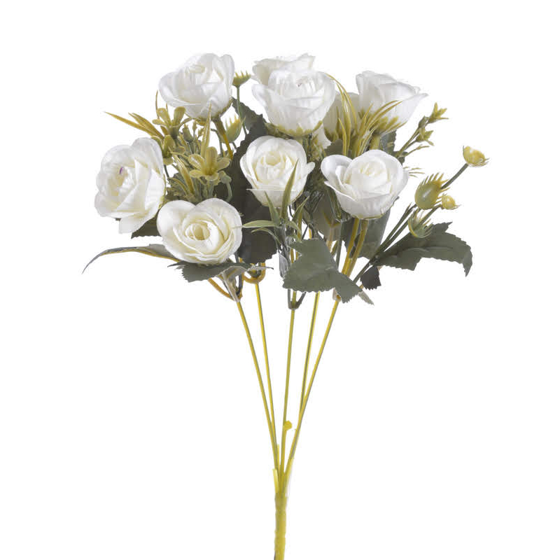 Τριαντάφυλλα μπουκέτο τεχνητό, 30cm, λευκό