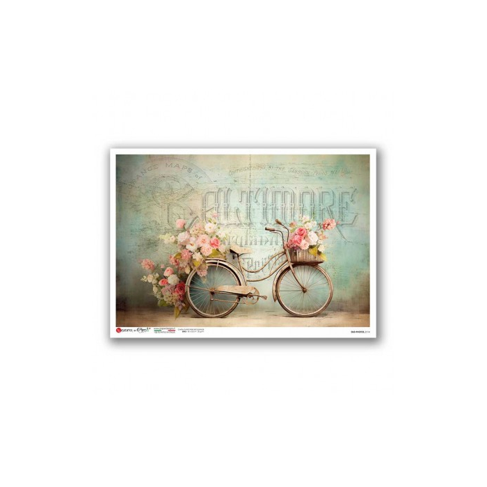 Ριζόχαρτο για Decoupage PaperD, Ποδήλατο και λουλούδια, 30x40cm