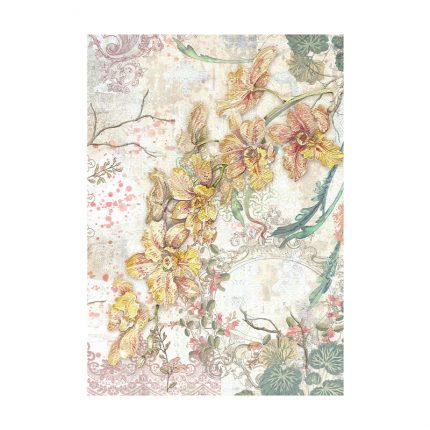 Σετ 8 ριζόχαρτα ντεκουπάζ Stamperia 10.5×14.8cm, Backgrounds, Orchids and Cats