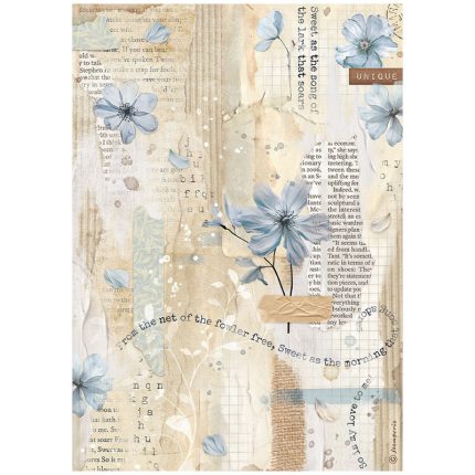 Ριζόχαρτο ντεκουπάζ Stamperia 21x29cm A4, Secret Diary, Blue flower